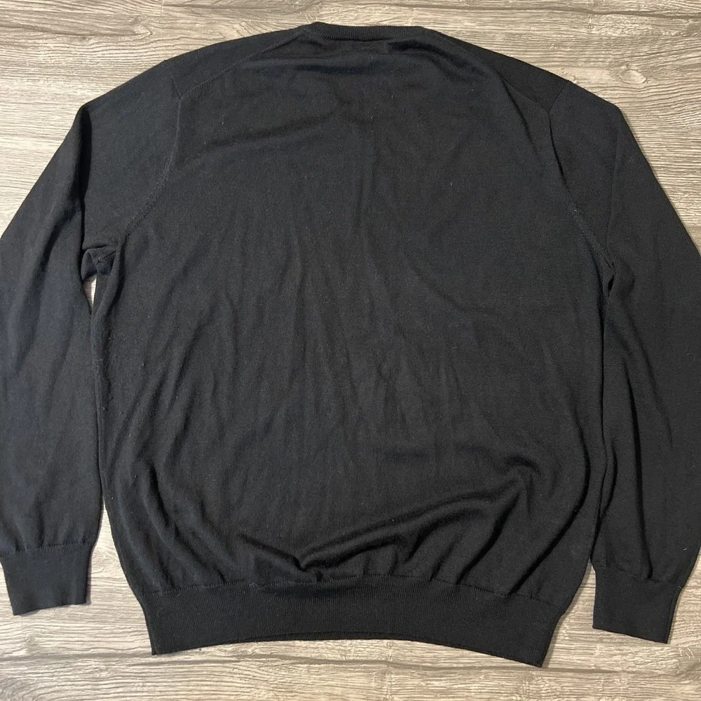 Peter Millar V Neck Merino Wool Blend Black Crewneck Pullover Sweater Size Large